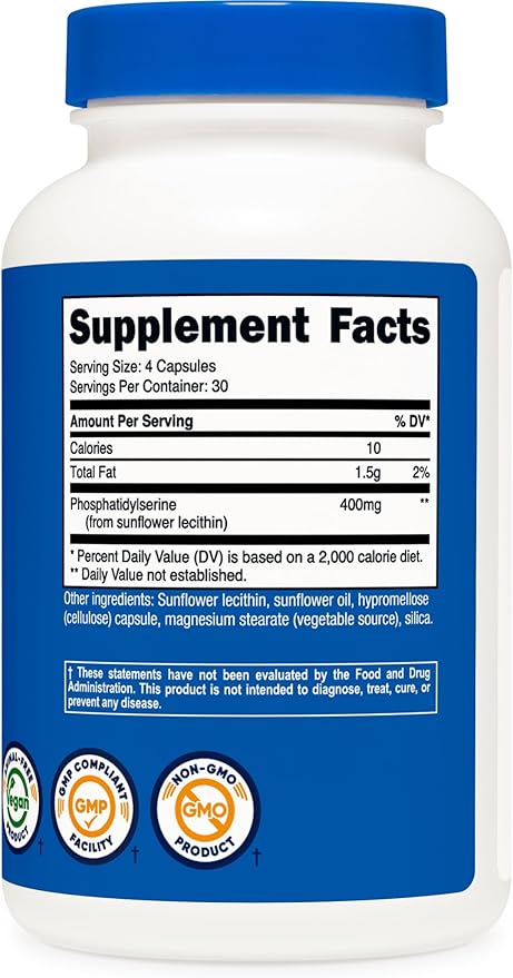 Nutricost Phosphatidylserine 400mg, 120 Capsules - Soy Free, 30 Servings, Vegetarian Friendly, Non-GMO, Gluten Free