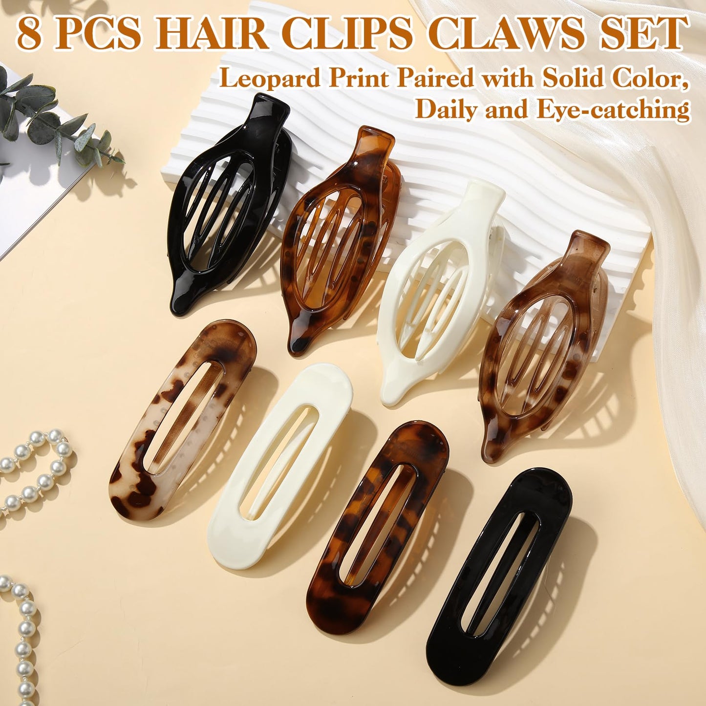 ProSuites 8 PCS Flat Hair Clips, 2 Styles French Claw Clips Strong Hold for Women Girls Thin Hair