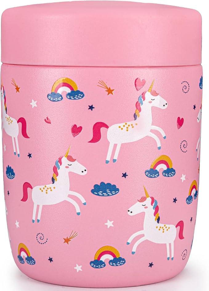 Charcy 9oz Stainless Steel Vacuum Insulated Kids Food Jar - Soup Thermo for Hot & Cold Food - Pink Unicorn W