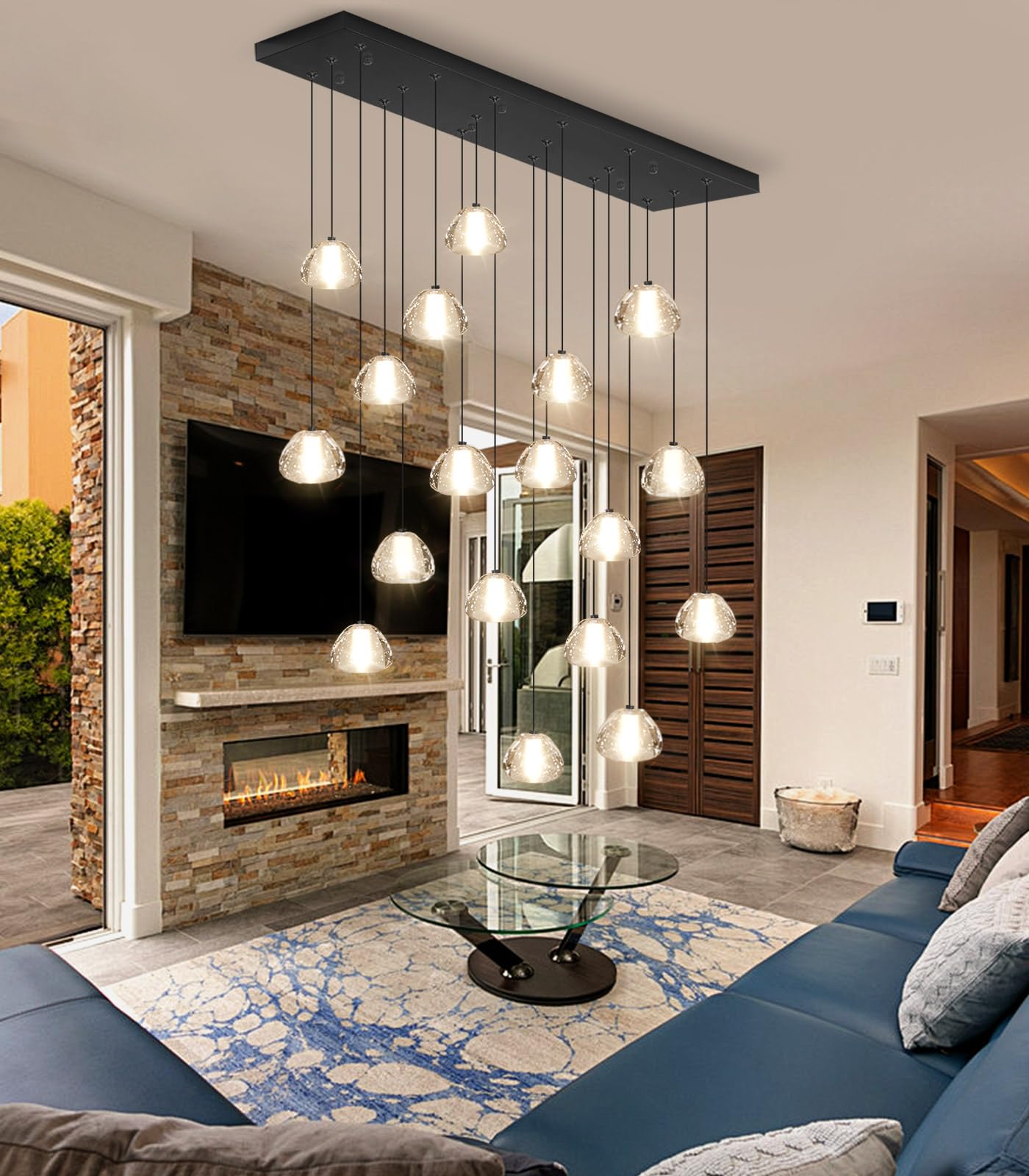 Dolria Crystal Rectangular Chandeliers For Living Room Dining Room Light Led Pendant Lights Fixtures Lighting Chandelier For Foyer Entrance Black