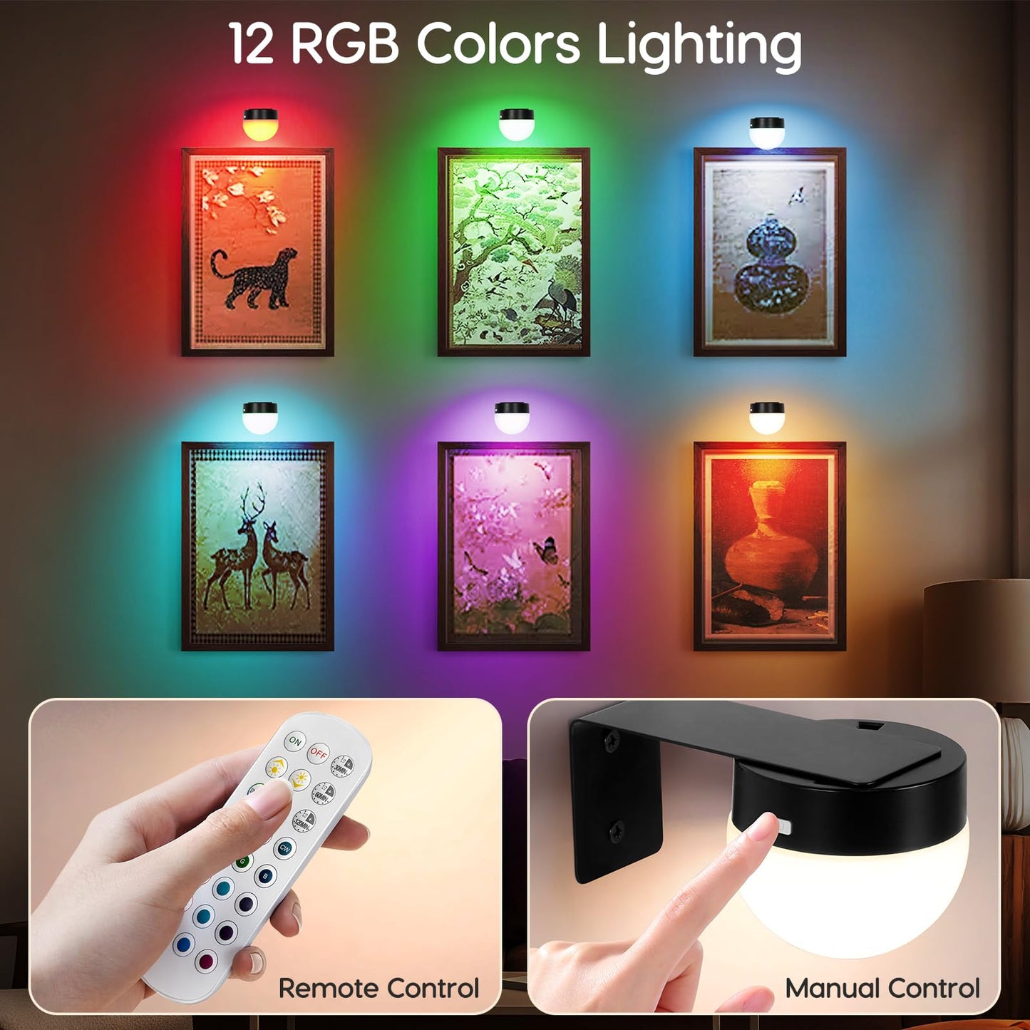 Arixinks 3-Pack Picture Light with Remote Control, Dimmable 300 Lumens, Rechargeable, Plastic, Bulb Color