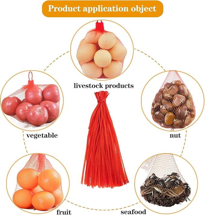 Reusable Mesh Produce Bags, 20 Inch Seafood Boil Bags for Crab Clam Shrimp Cooking, Onion Potato Storage Vegetable Packaging Net Bag with Loop-style Closures (100Pcs-Red)