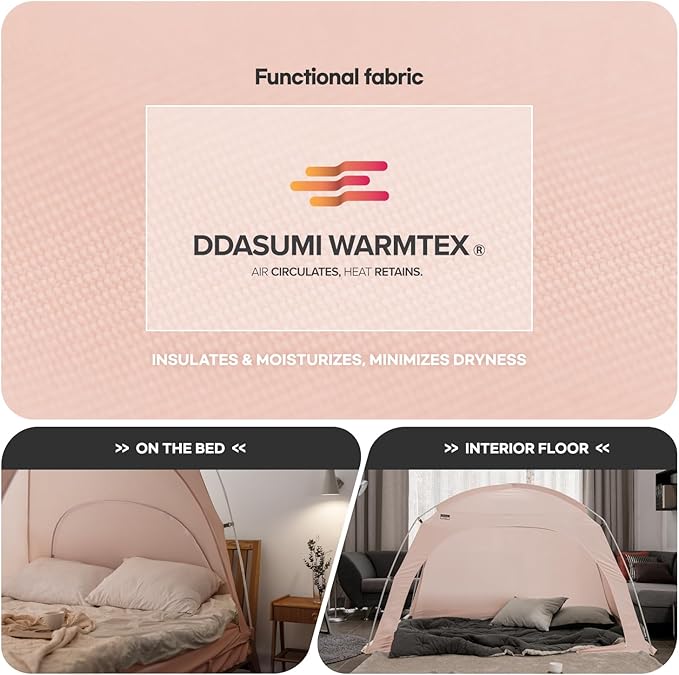 Fabric Indoor Bed Tent, Privacy Play Tent on Bed for Warm and Cozy Dream Sleep Tent, Floorless Type Tent.Cotton Feeling Tent,S-PE Pole, Washable Tents (Grey, Twin)