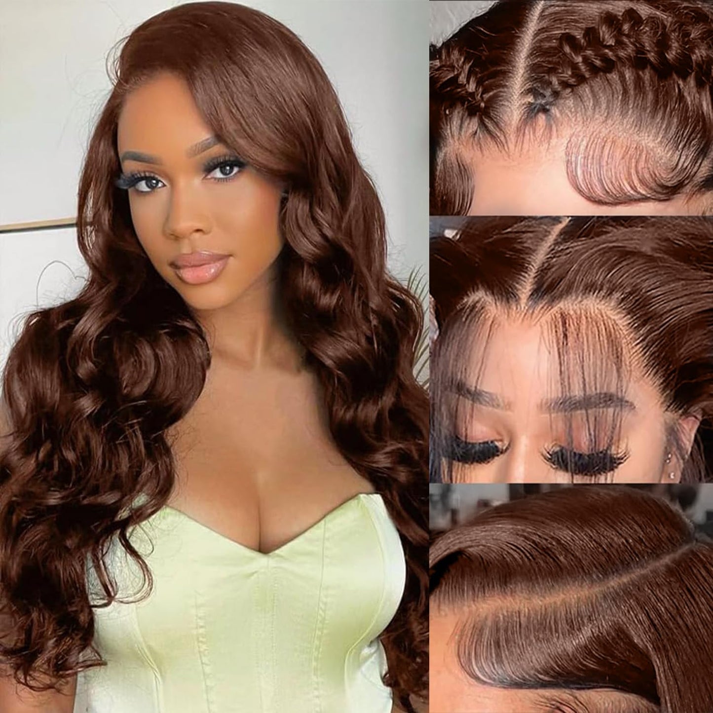 DOLLY PRETTY Chocolate Brown Lace Front Wig 13x6 Body Wave Lace Front Wigs Human Hair 200 Density Pre Plucked 4# Colored Wigs 24