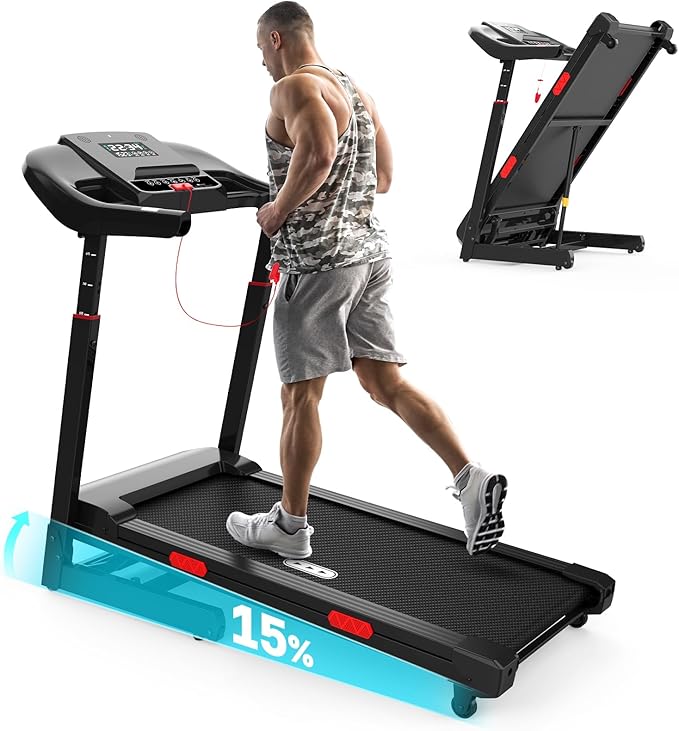 Redliro Treadmill with 15% Auto Incline - 350 lbs Capacity Foldable Running 3.0HP Treadmill for Home - Adjustable Handrail...
