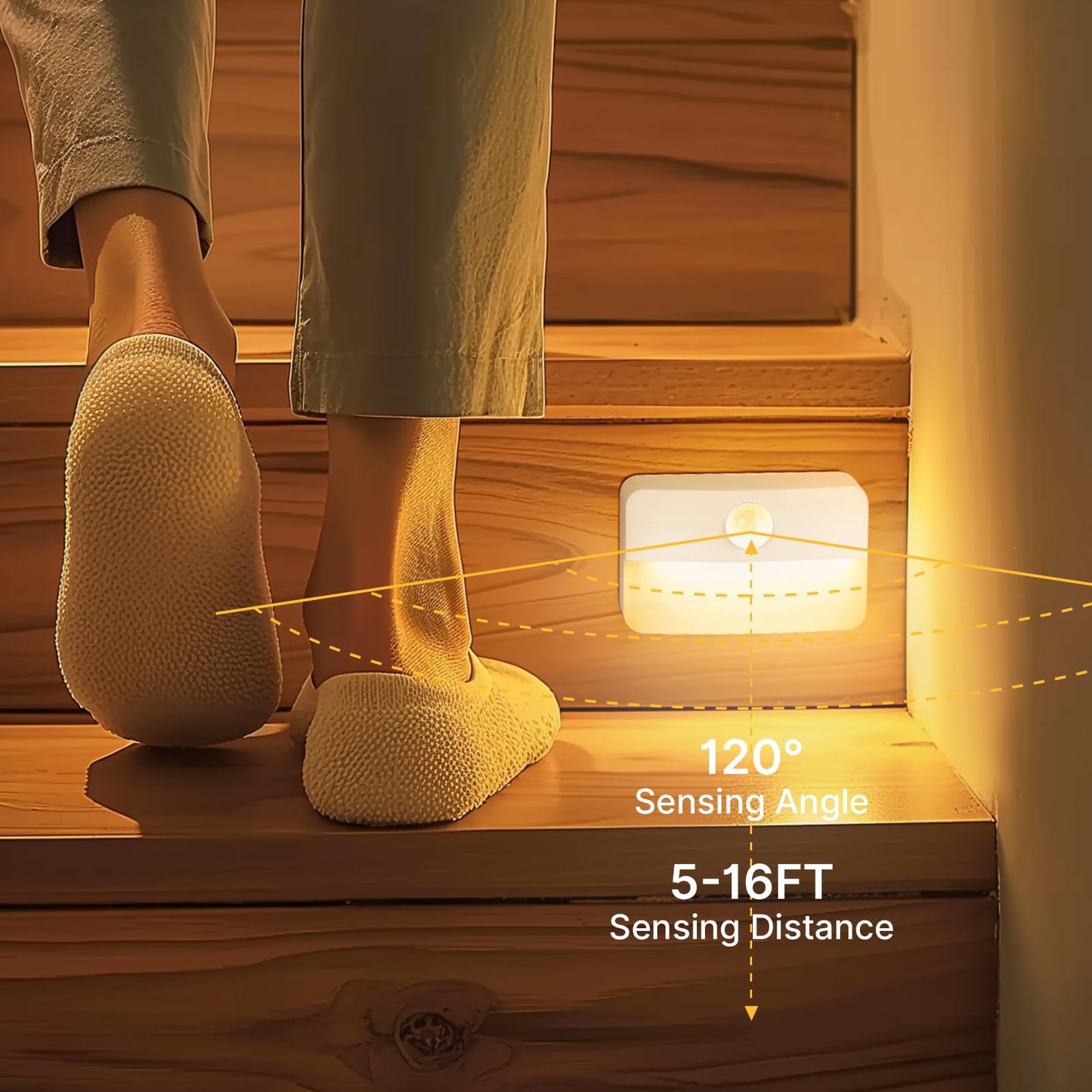 Guankai Motion Sensor Stair Light, 16 Pack, Battery Operated, Warm White, Plastic, Model 0003A5, Indoor Use, Portable Night Lamps