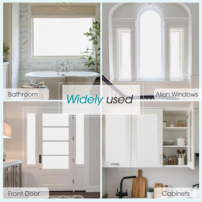 Coavas Window Privacy Film Frosted Glass Static Clings, Decorative Bathroom Door Privacy Film Day and Night, Heat UV Blocking Anti-Glare Frosting Stickers Renter Non-Adhesive, 23.6 x 78.7 Inch, White