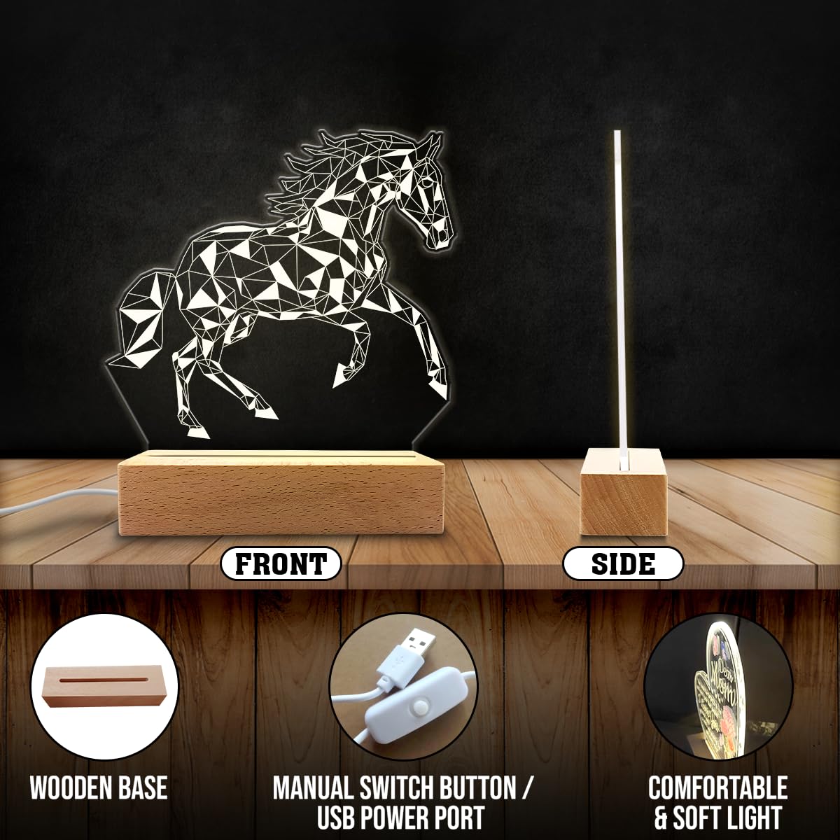 SANDJEST Horse Night Light - Equestrian Illusion Lamp - Plastic - Bedroom Decor - Gift for Horse Lovers - Model 3fb2a533