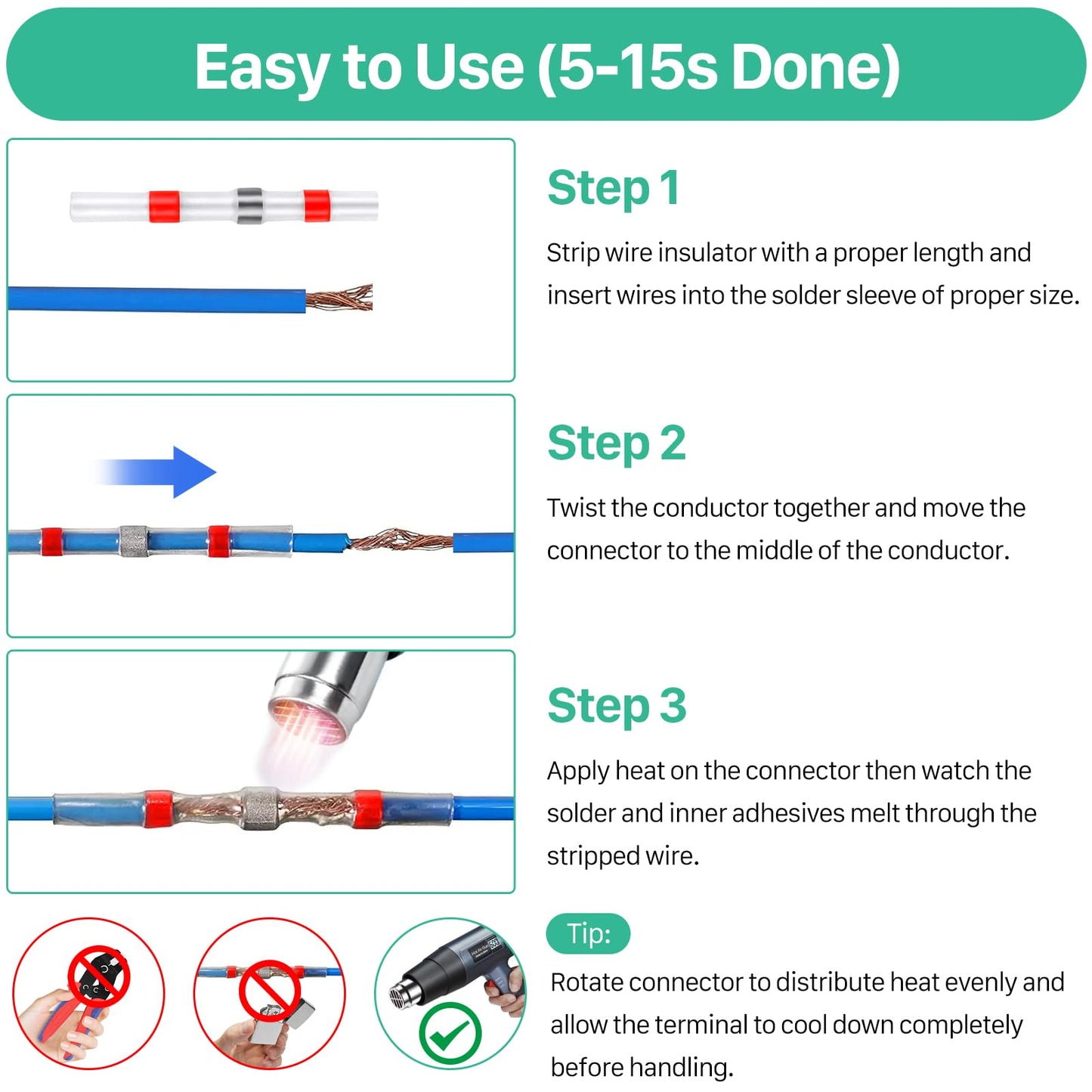 YNZDRWA 200PCS Solder Seal Wire Connectors Kit, Upgraded Heat Shrink Butt Wire Connectors, Waterproof Electrical Butt Splice Wire Terminals for Marine Automotive Trailer RV Boat Truck Wiring