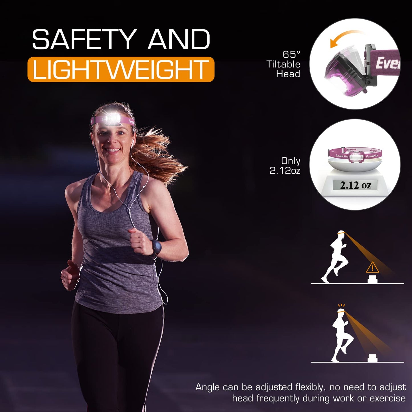 EverBrite Headlamp 2 Pack Kids Headlamp with Red Light, 5 Modes, Adjustable Size, Pink, Model E001023