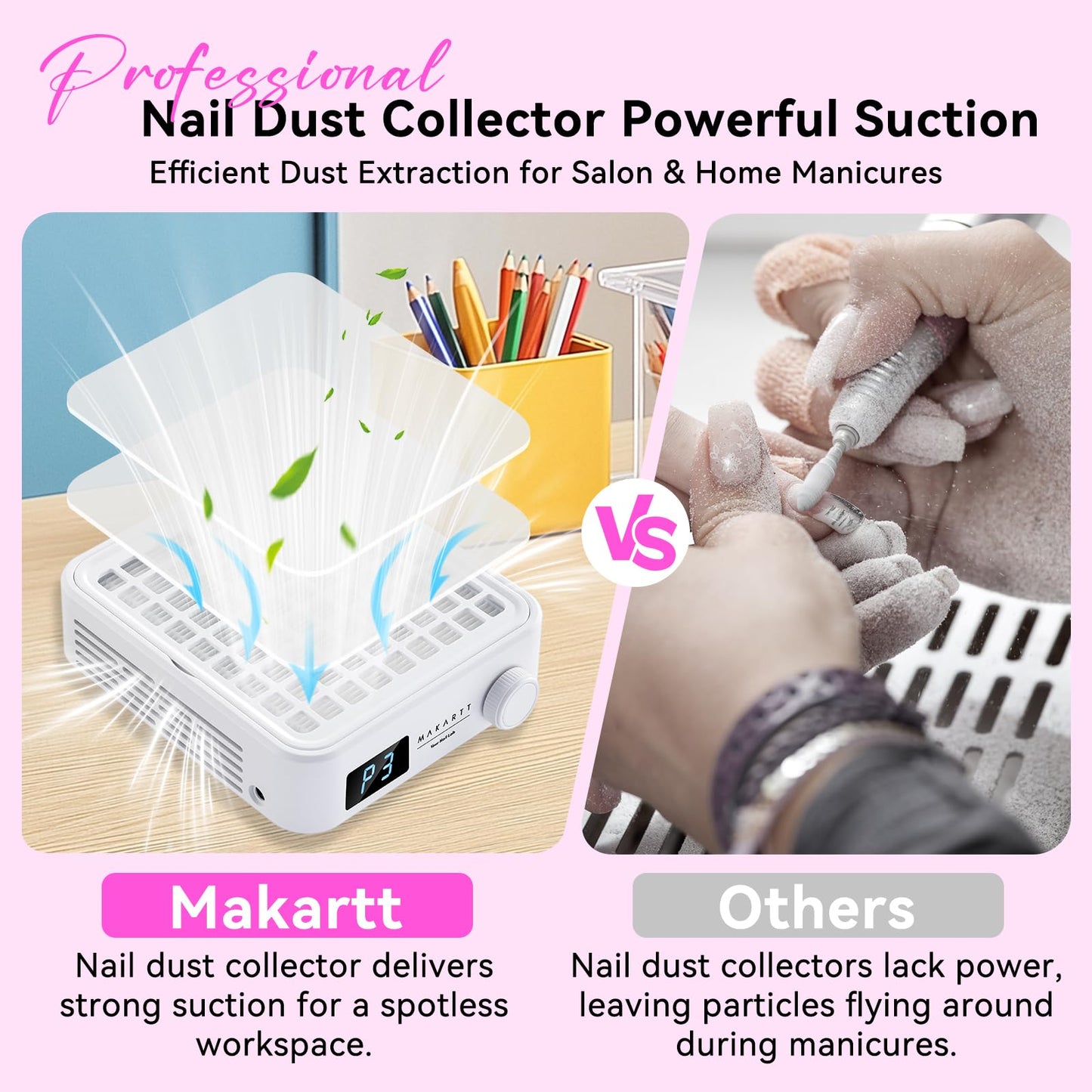 Makartt Professional Nail Dust Collector - Powerful Dust Collector Nail Tech Quite Suction Machine for Acrylic Nails Manicure &