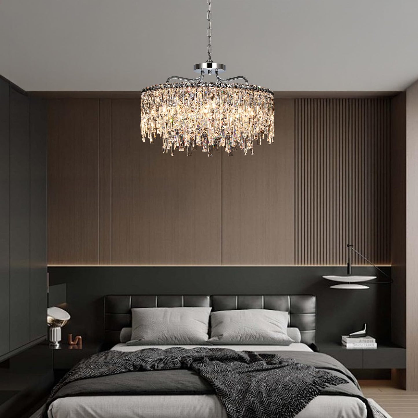 Nisidun stylish Crystal Chandelier  24 Modern Round Dining Room Chandeliers Over Table 8 Lights Chrome Ceiling Pendant Ceiling Lighting For Living Room Bedroom Entryway Foyer Staircase