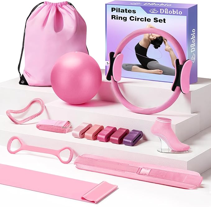 Dilobio Pilates Kit, Home Pilates Essentials Kit for Women, Pilates Equipment Ring and Ball Set, Magic Circle with 5 Resis...