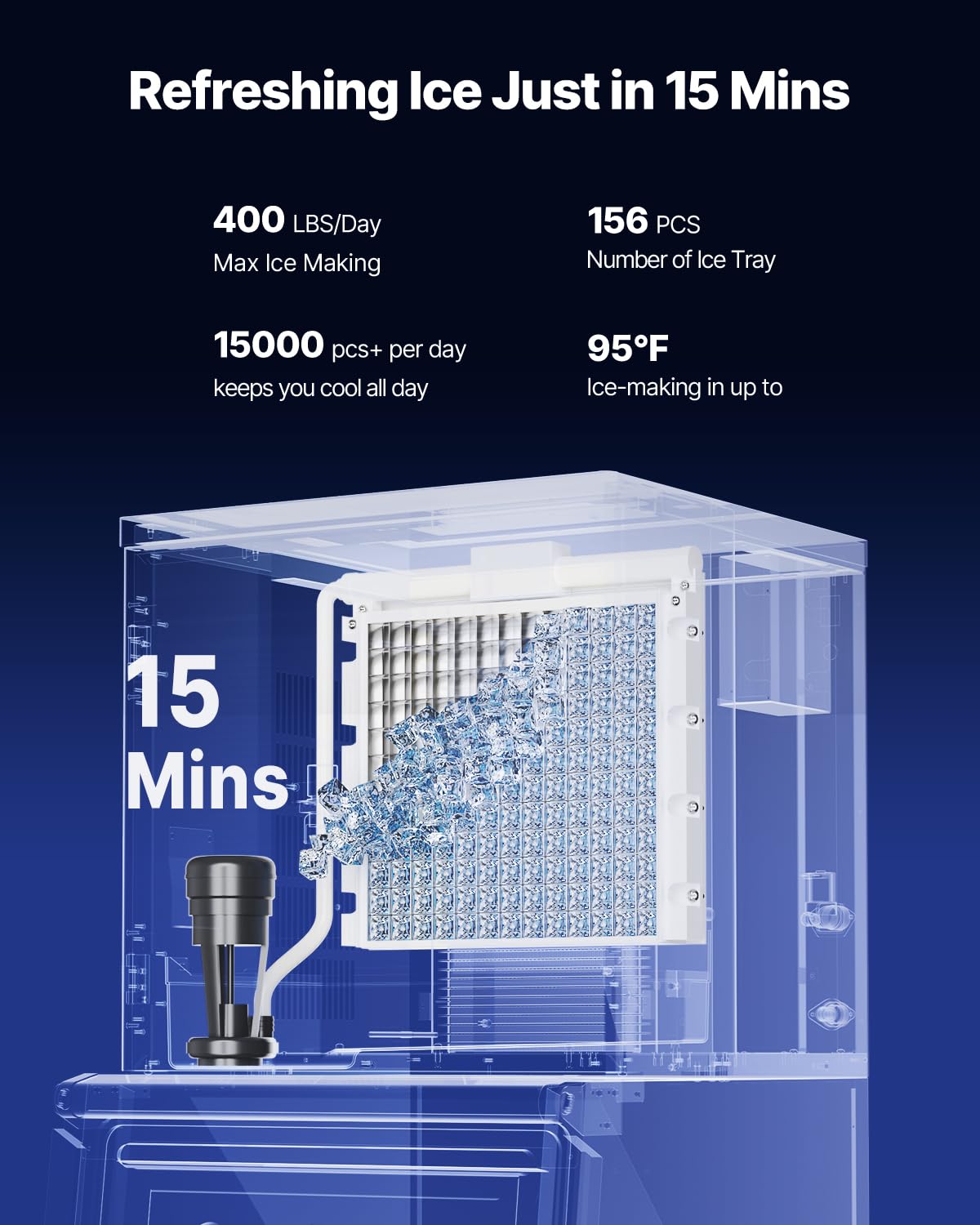 VEVOR Commercial Ice Maker Machine, 400LBS/24H Ice Making Machine with 250LBS Large Storage Bin, Auto Self-Cleaning Ice Maker Machine with Touchscreen for Bar Cafe Restaurant Business Commercial