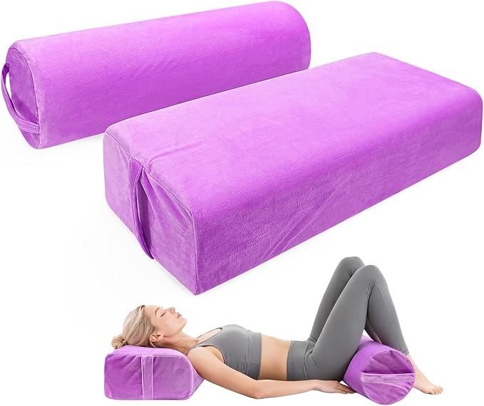 JZHLLA 2 PCS Yoga Bolster Pillow for Restorative Yoga, High Density Foam Meditation Bolster with Washable Velvet Cover and...