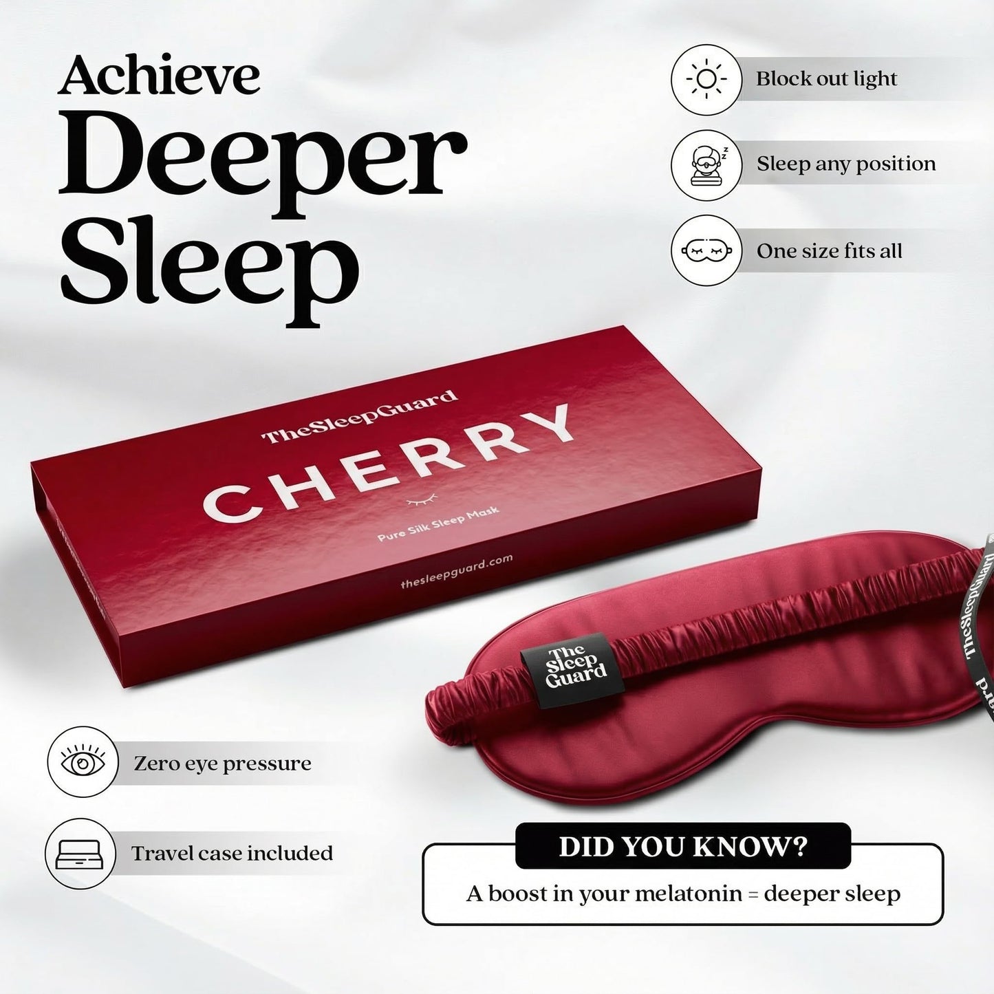 TheSleepGuard Pure Silk Sleep Mask [100% 6A Mulberry Silk, 22 Momme] Light Blocking Travel Essentials. Eye Masks for Sleeping. Black Oeko-Tex Blindfold. Eye Covers for Men & Women