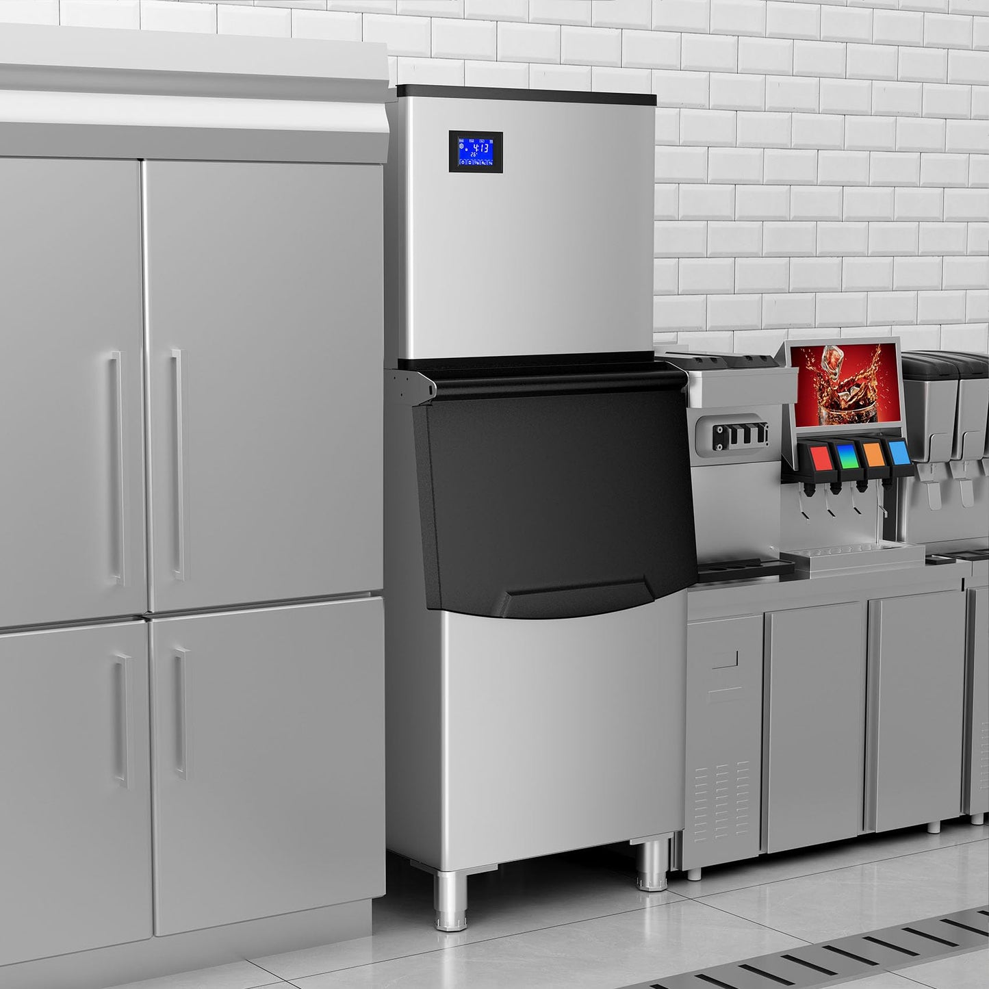 Commercial Ice Maker Machine 600 Lbs/24H with 400LBS Large Storage Bin Ice Ready in Air Cooled Clear Cube Ice for Bar Business Cafe (600 Lbs/24H)
