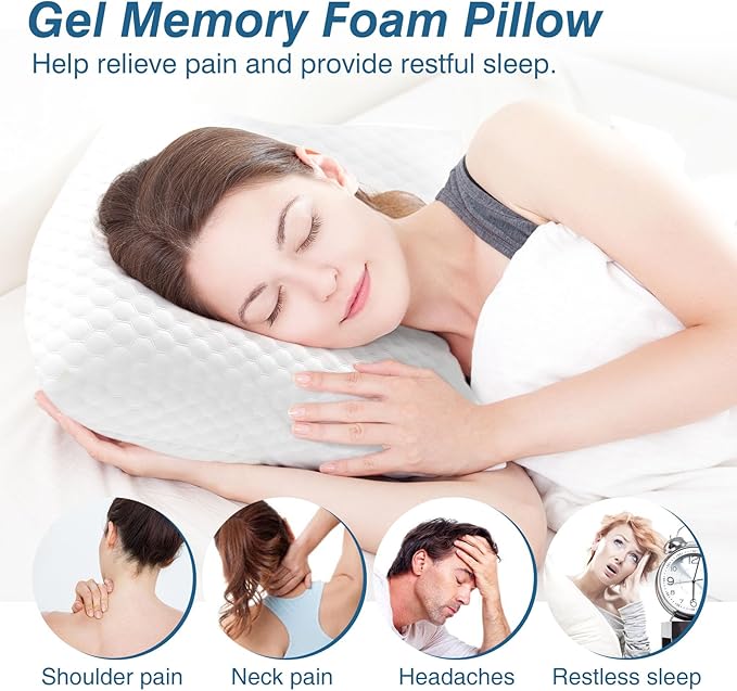 Sweetcrispy Memory Foam Pillow, Standard Size Pillows for Sleeping, Bed Pillow Soft and Comfortable, Cooling Hotel Pillow for Side Sleeper, Removable, Machine Washable Cover, 2 Pack