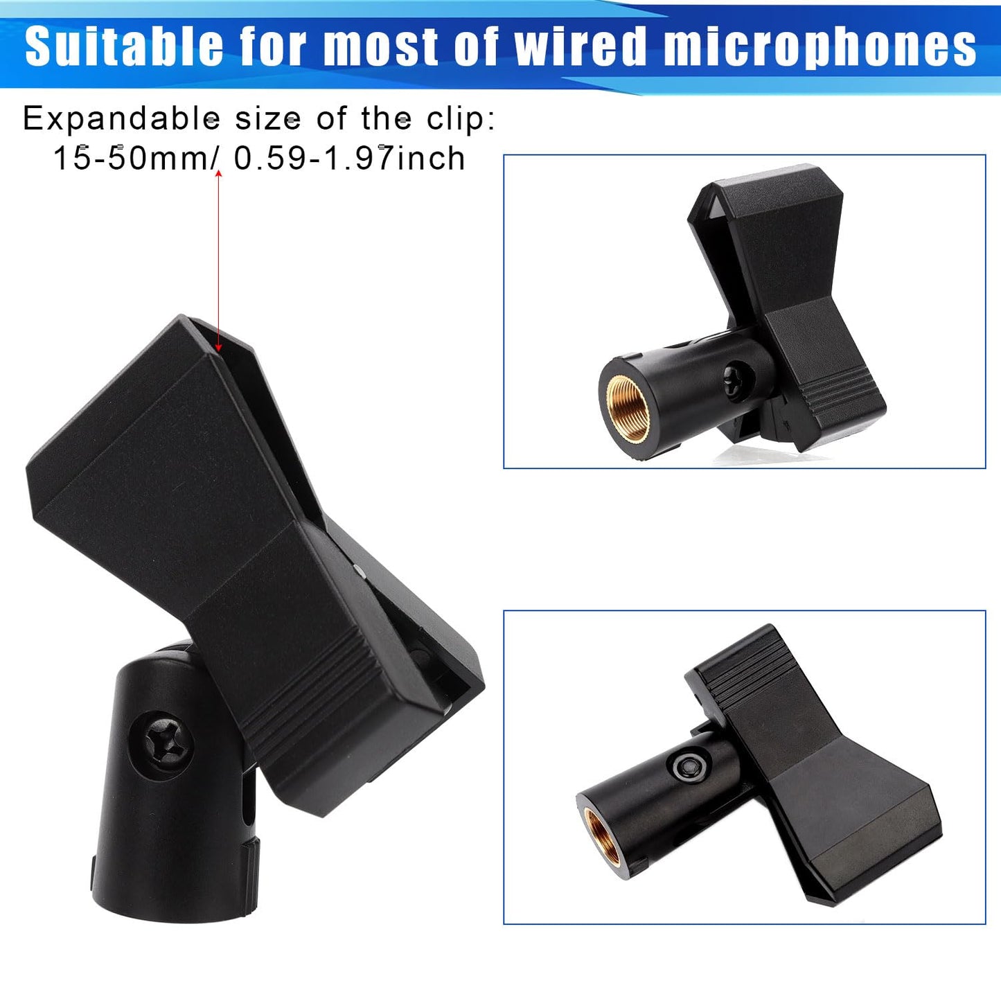 4Pcs Universal Mic Clips For Stands, Microphone Clip Holder With 4Pcs 5/8 Male To 3/8 Female Screw Adapters Adjustable Mic Holde