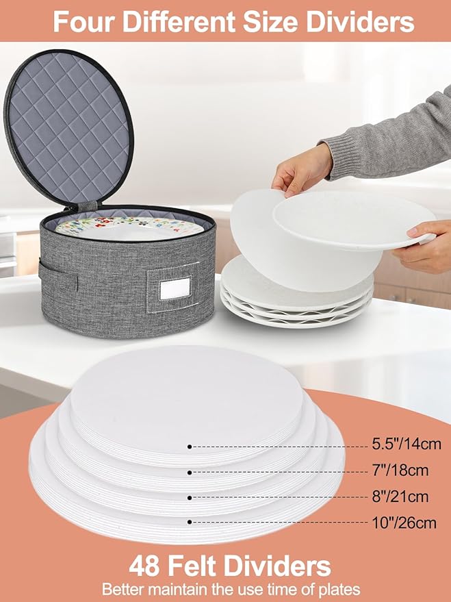 Cirhy Reinforced China Storage Containers, 5-Piece Dinnerware & Mug Organizer Set with Quilted Padding and Felt Dividers, Stackable Boxes for Dishes, Cups & Fine China, Ideal for Moving and Kitchen