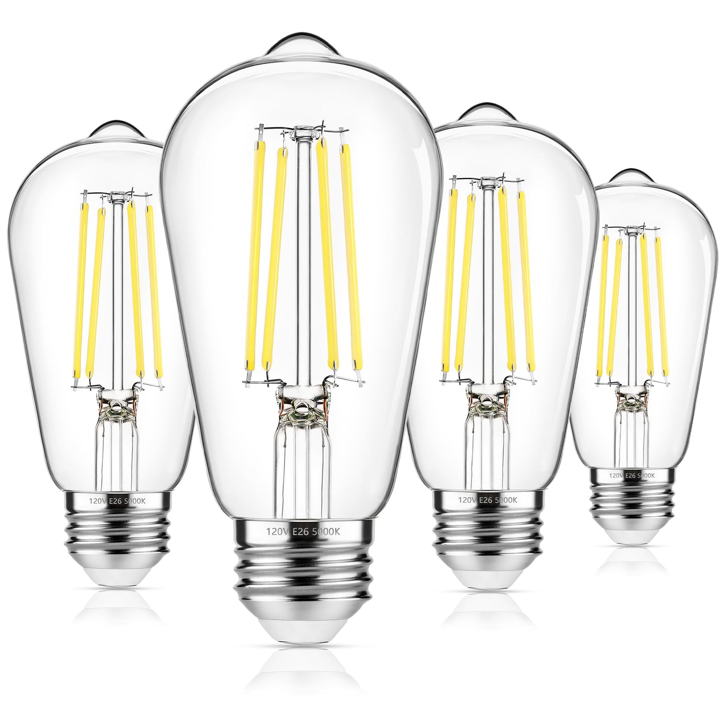 ASOMST 4-Pack Vintage Edison LED Bulbs, 60W Equivalent, 850LM 6W Edison Light Bulb Daylight White 5000K, ST58 LED Filament Bulb E26 Base, Non-Dimmable