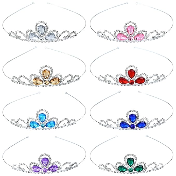 inSowni 8 Pieces Silver Metal Glitter Waterdrop Rhinestone Princess Crown Headbands Tiaras Wedding Birthday Party Prom Hea...