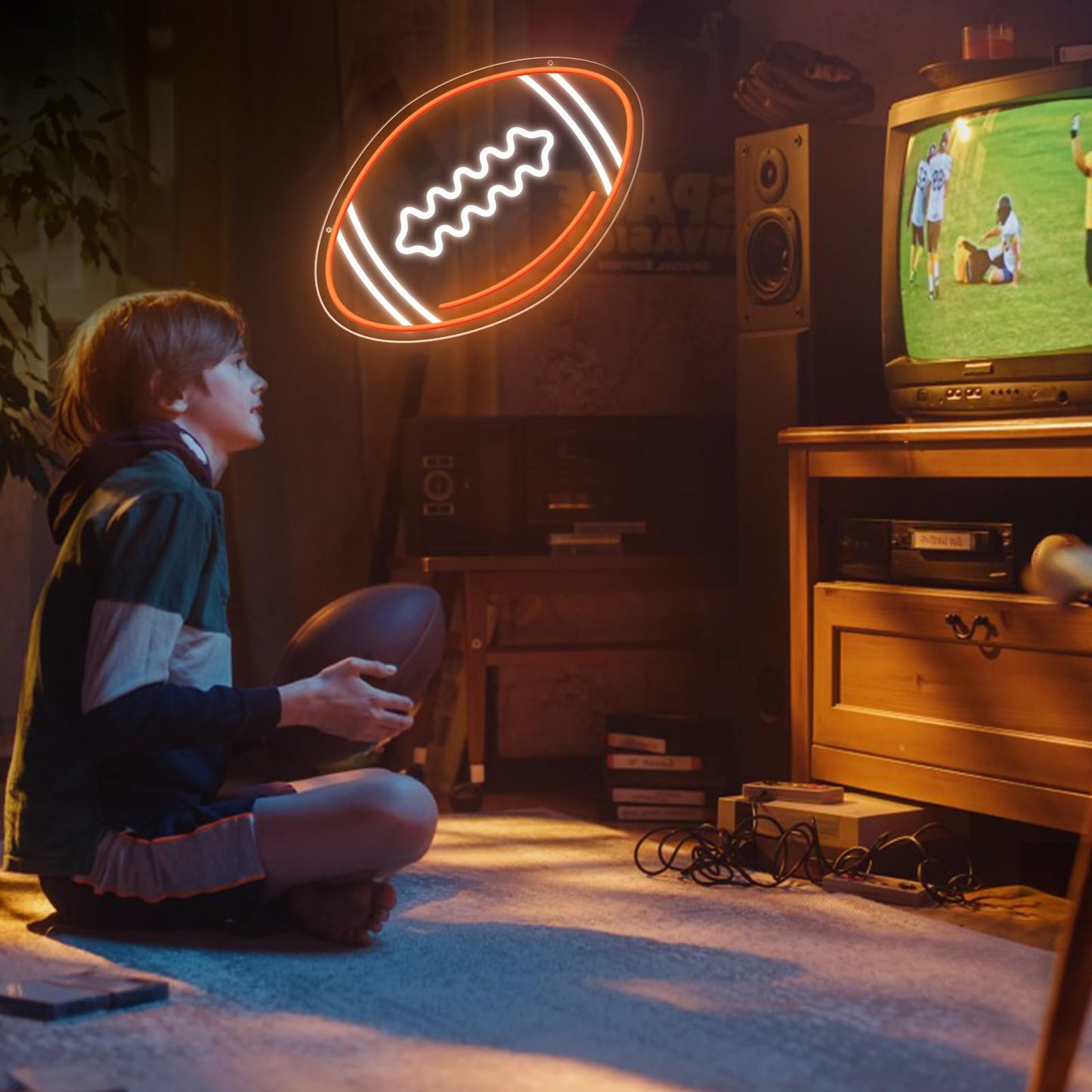 Kenfari Football Neon Sign  Football Shaped Neon Light For Wall Decor  Led Football Signs For Bedrooms And Game Rooms Man Cave  Teens  Boys  Girls  Gift For Football Fans