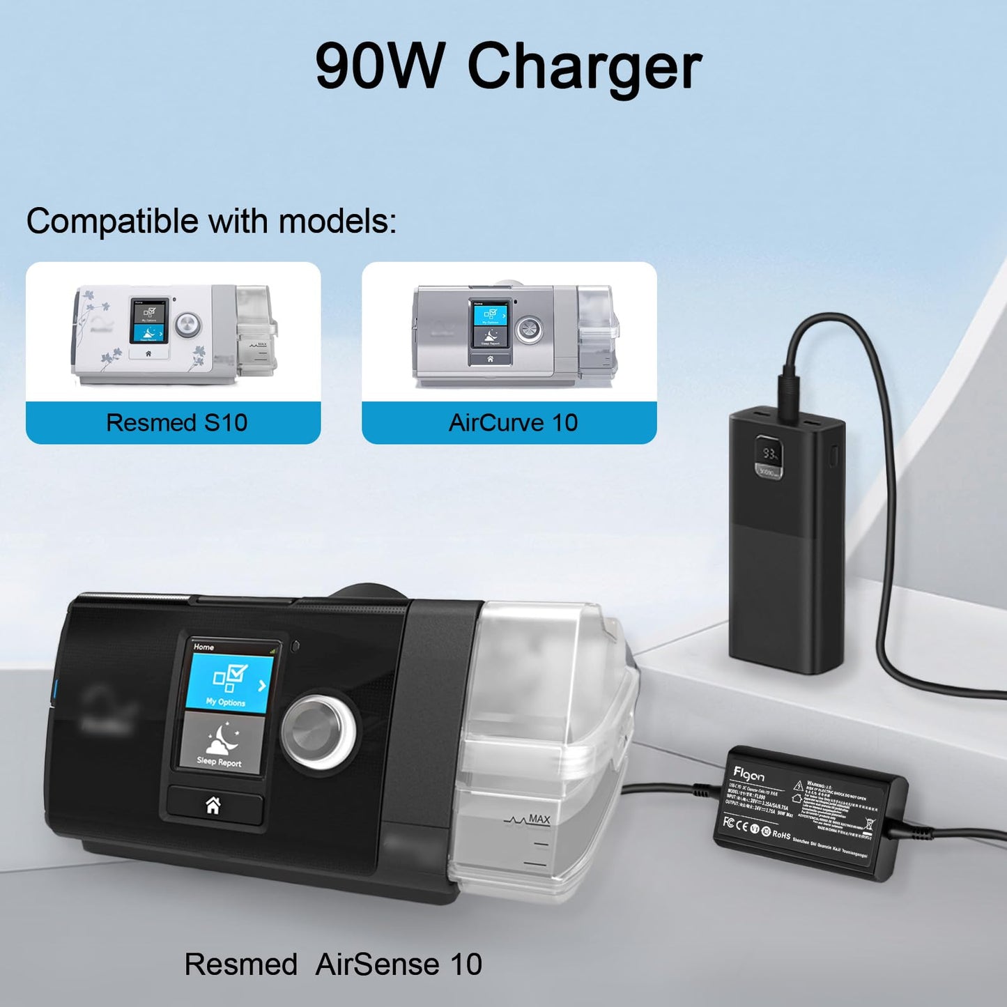 24V 90W USB C DC Converter Power Supply Compatible with Resmed S10 Airsense 10 AirCurve 10 CPAP and BiPAP Supplies CPAP 20V PD to DC 24V Power Cable Portable Design Wide use pd USB c Power Bank