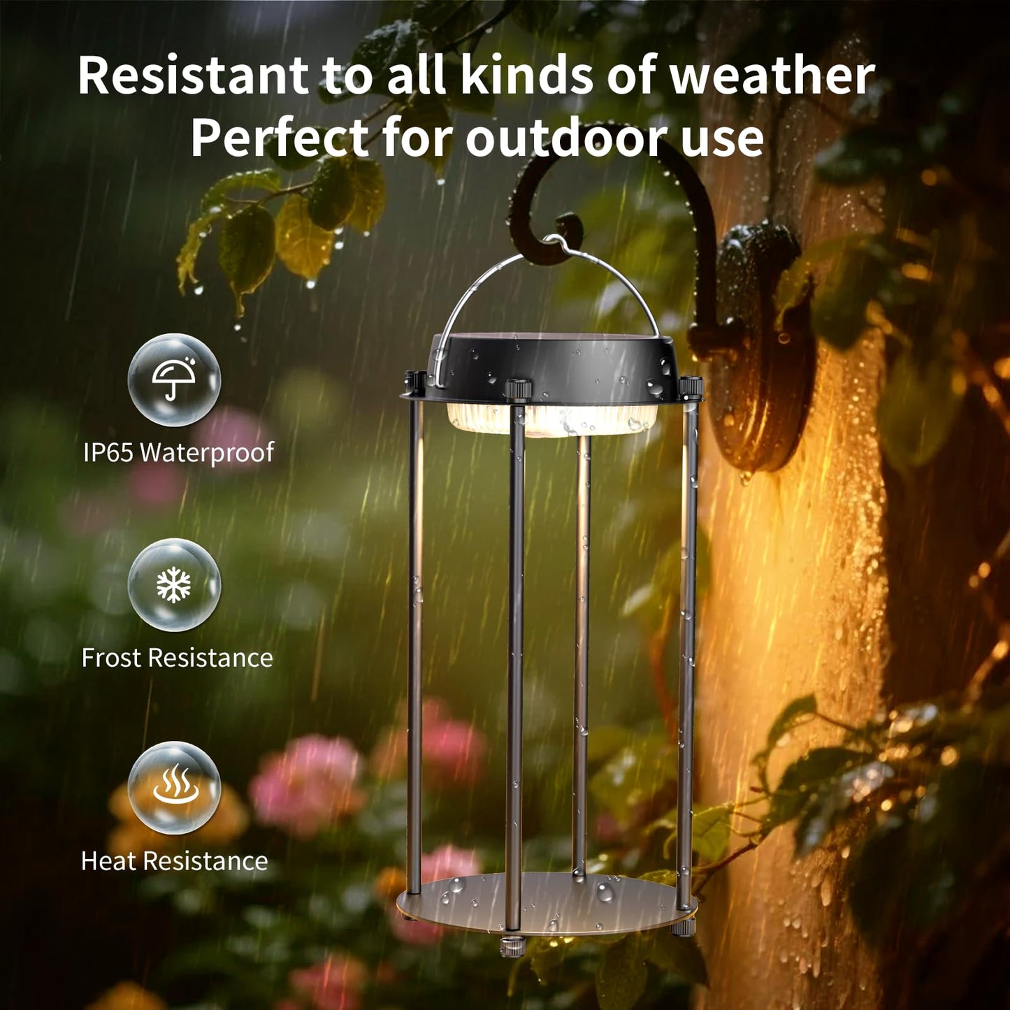 Bsgifts Solar Lantern, LED Hanging Light, 3 Color Modes, Waterproof, Black, Model CL-TD07A