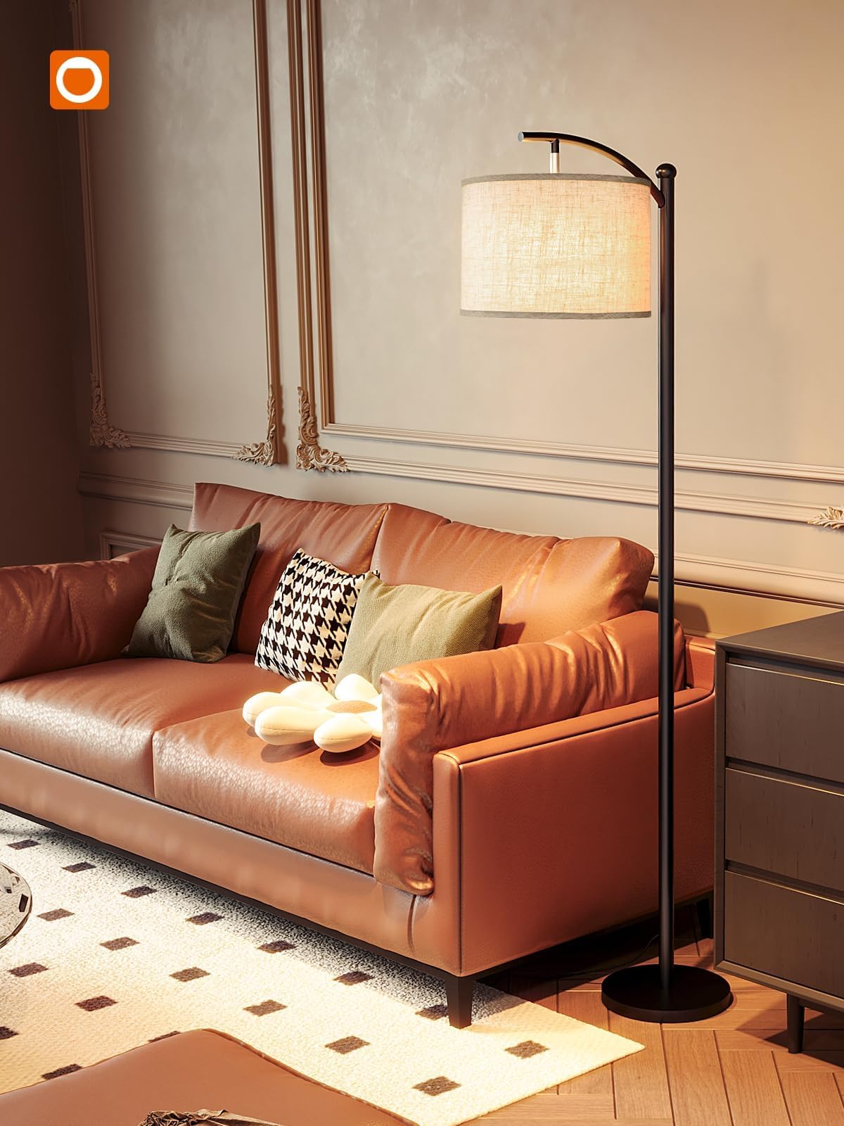 addlon Floor Lamp with Linen Shade, 64 Inch, 3 Color Temperatures, Black with Beige Shade, Model gjynf-832, 9W LED Bulb Included