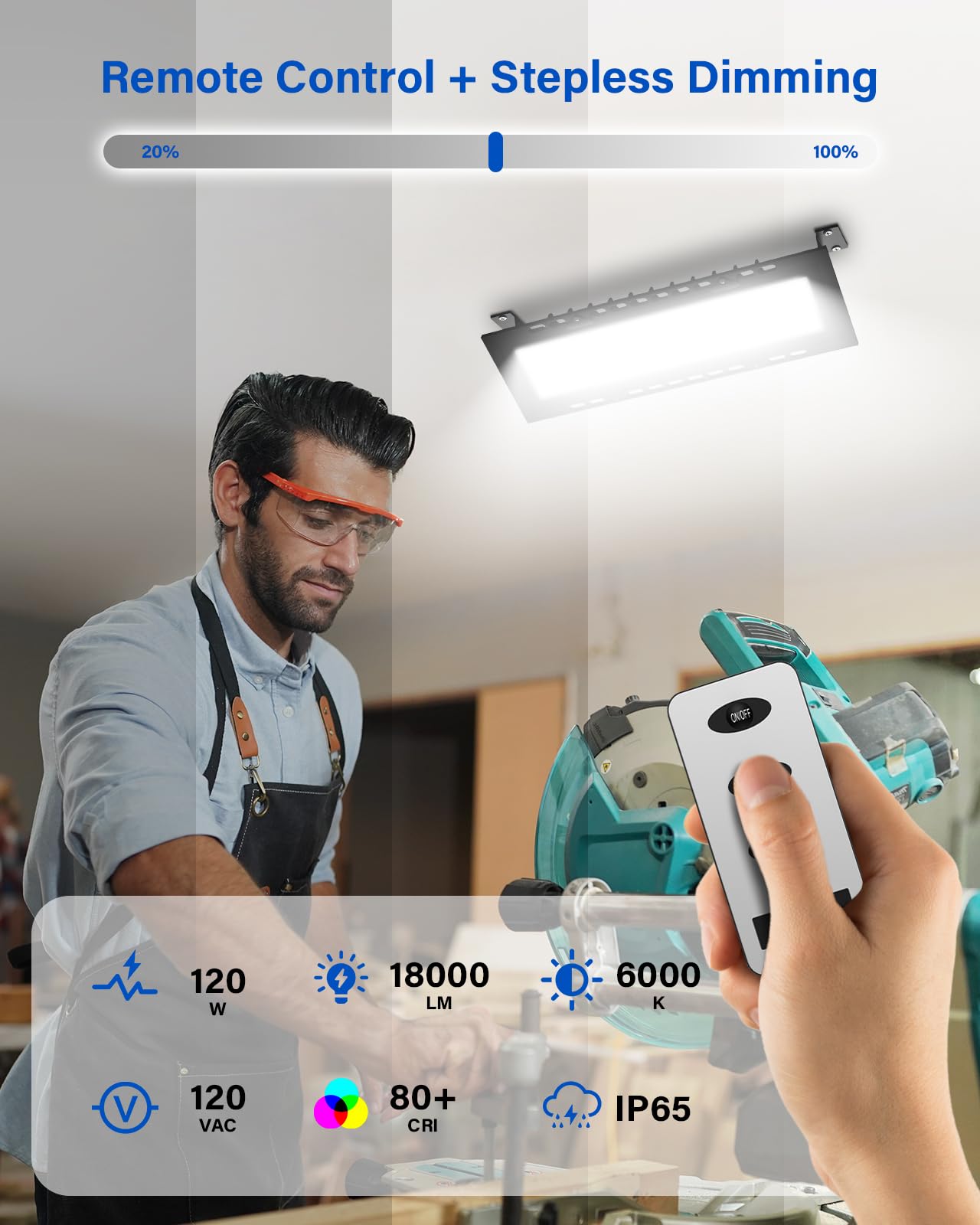Ollcuz 120W High Bay LED Shop Lights, 18000LM, 6000K, Aluminum, Black, Model HC-TXD120A, 4 Pack, Plug & Play