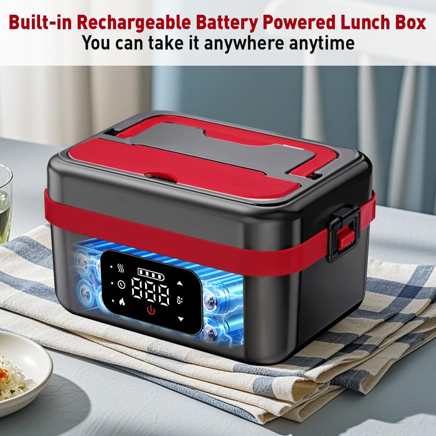 JingHua Cordless Electric Heated Lunch Box for Men Women, 1L Rechargeable Lunch Box Self-Heating Food Warmer with Keep Warm Function Ideal for Indoor Outdoor Work Office Camping Travel