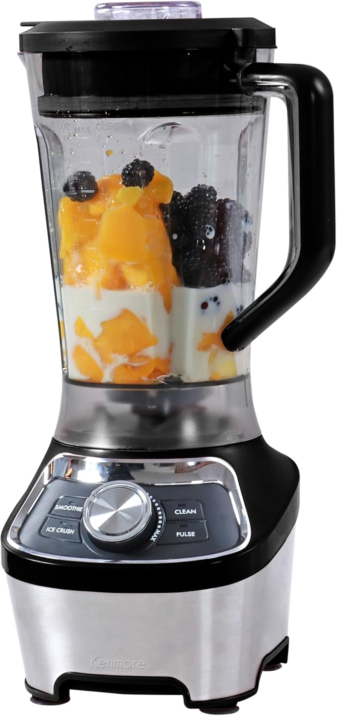 Kenmore Countertop Blender - Smoothie Maker Ice Crush Modes Self-Clean 64 oz Tritan Pitcher Variable Speed Stainless Steel Blades Dishwasher-Safe Kitchen Appliance 1200W Black