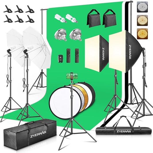 Photography Lighting kit with Backdrops, 8.5x10ft Backdrop Stands, Zyernar LED Bulbs Umbrella Softbox Continuous Lighting,...