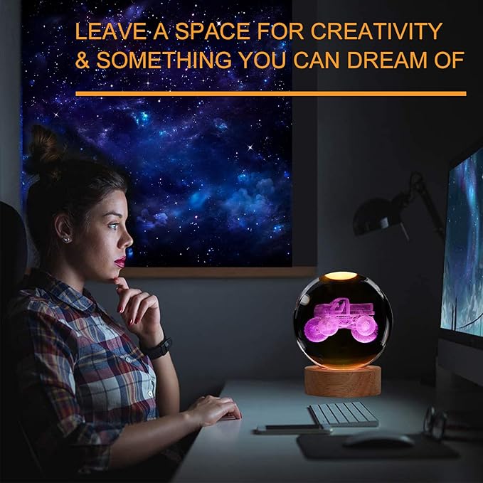 Monster Truck Night Light, Monster Truck Gifts, 3D Crystal Ball Night Light with Remote Upgraded 3.15 Inch Lamps with 16 Color for Birthday Xmas Cool Figurines Gifts for Room Decor Boys Girls