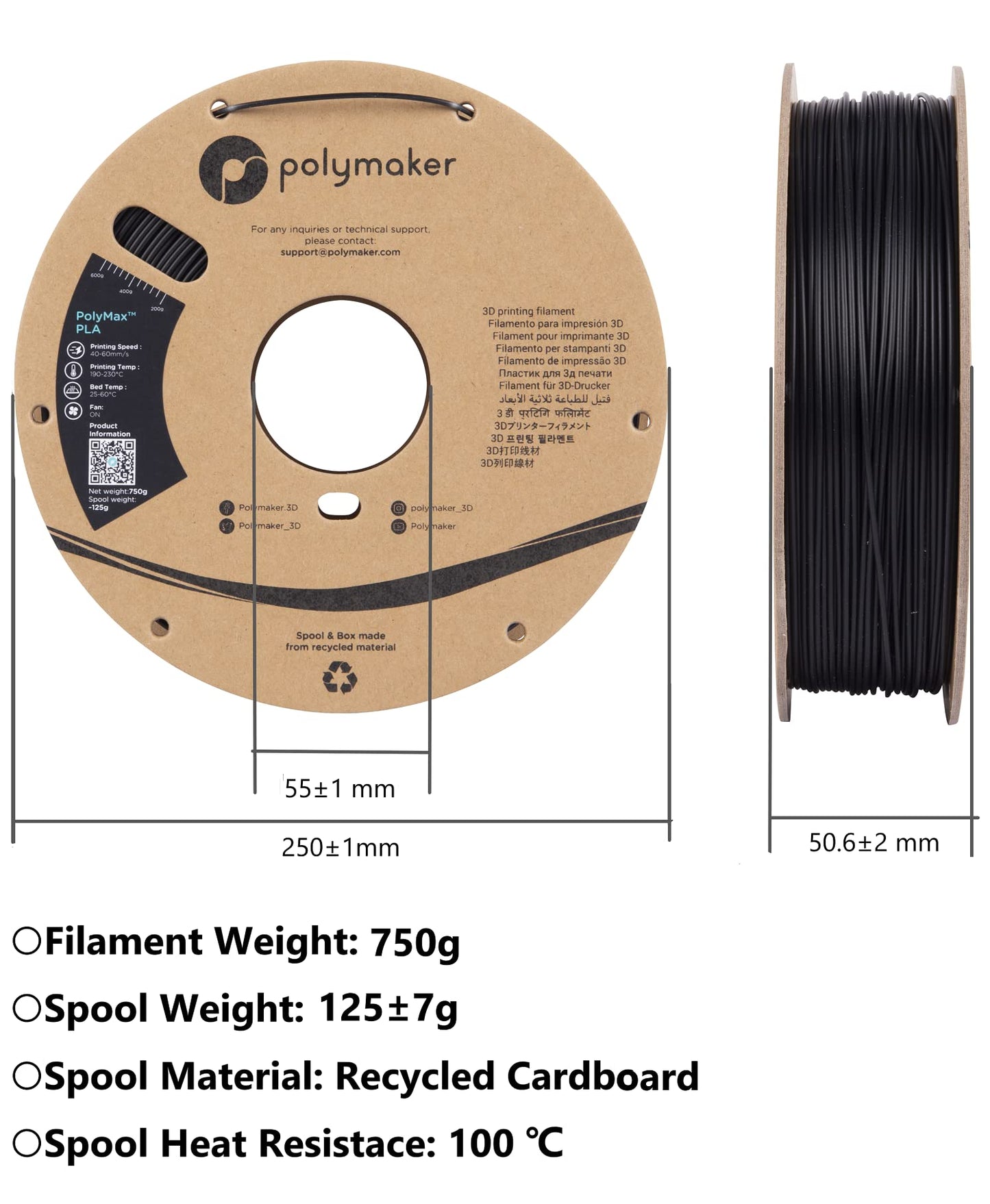 Polymaker Break Away Support Material for 1.75mm PLA Filament, 0.75kg Spool - PolySupport 3D Printer Support Filament Easy Support Removal