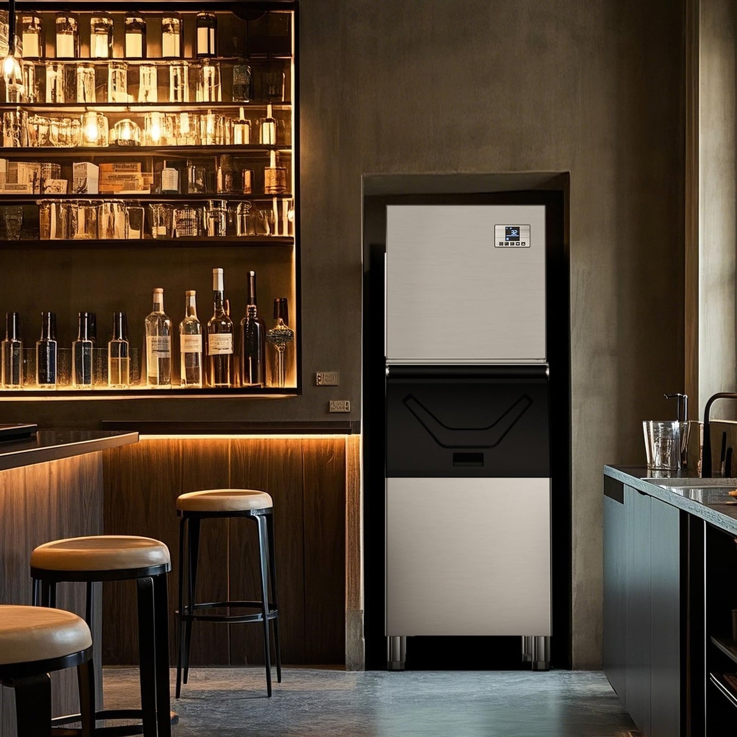 680LBS/24h Commercial Ice Maker Machine with 560 LBS Storage Bin, Ice Ready in 8-15 Min, ETL Approval Self Cleaning Stainless Steel Industrial Ice Machine for Bar Restaurant Cafe