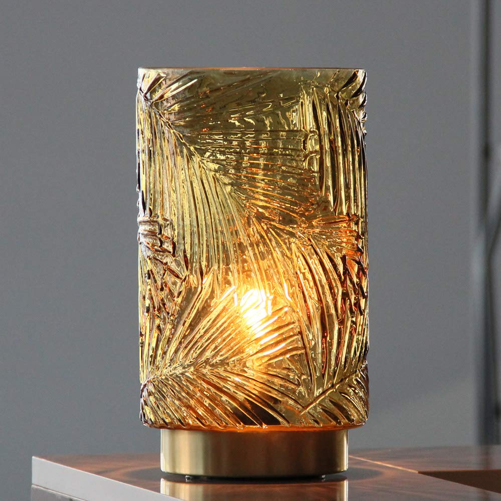 MJ PREMIER Battery Operated Table Lamp with Timer, Big Glass Nightlight, Yellow, Model 1520, Decorative for Living Room and Bedroom