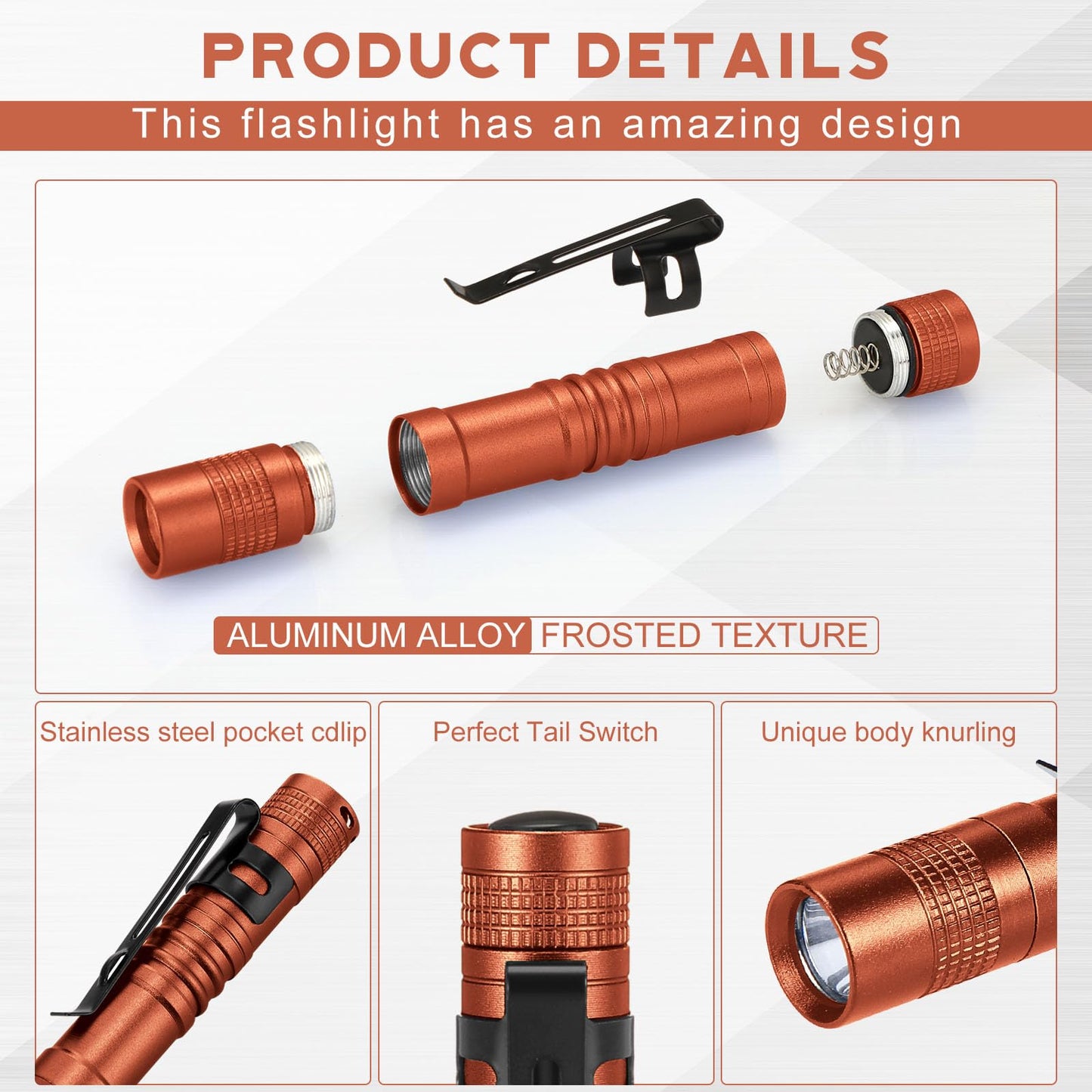 Hortsun Mini Pen Light Flashlights, 3.54 Inch, 20 Pcs, LED Pocket Torches, Color Options: Black, Green, Brown, Silver White, Gray