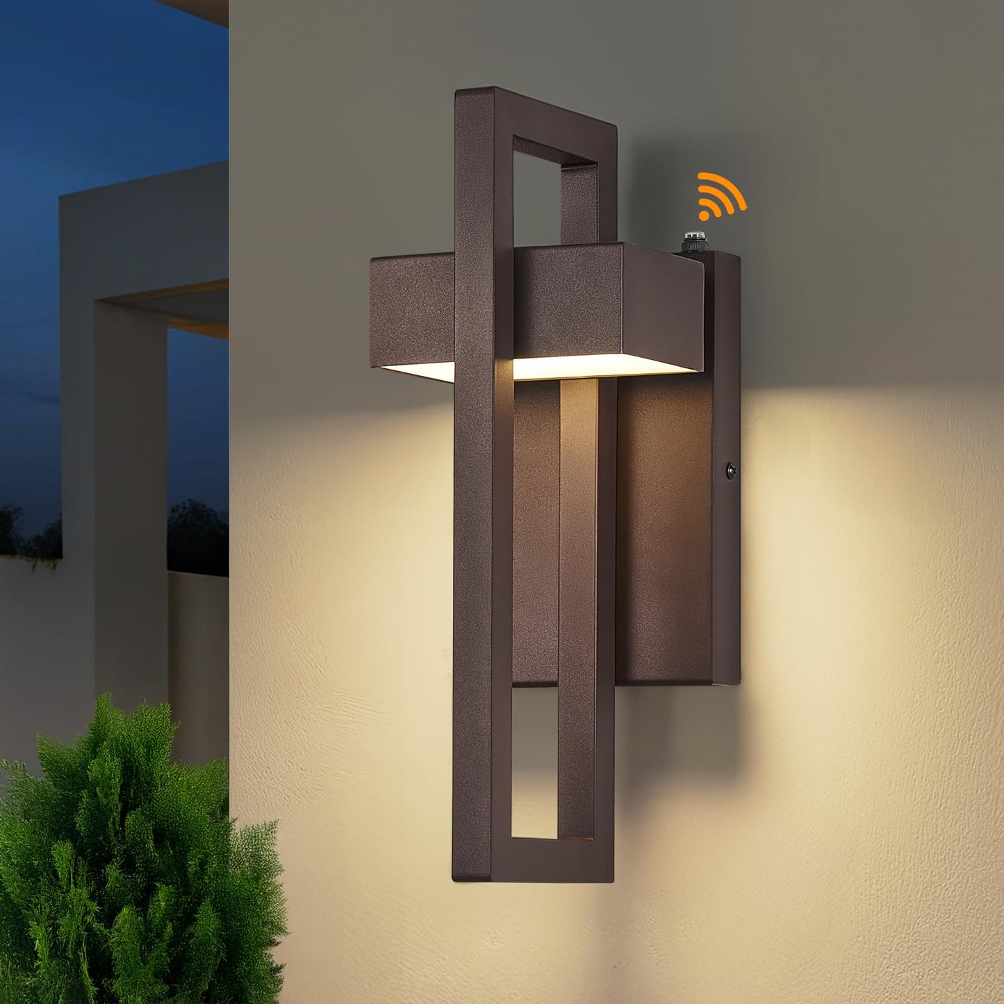 Tewei Led Outdoor Wall Sconce Dusk To Dawn Outdoor Lighting  Modern Exterior Lighting Fixtures  Brown Led Front Porch Lights Outside Wall Mount Lights For House  Hallway  Warm White 3000K  1 Pack