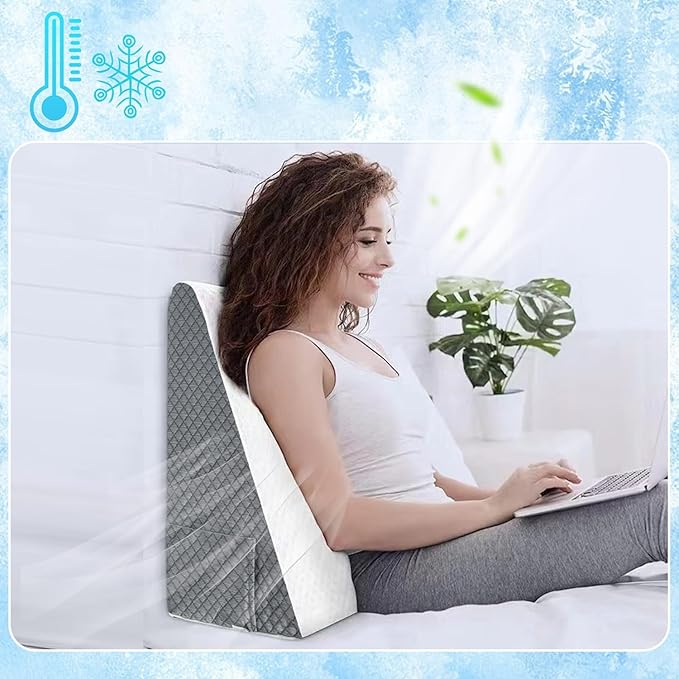 Bed Wedge Pillow with Memory Foam Top, Microfiber Cooling Triangle Elevated Pillow with Pocket,Wedge Pillow for Sleeping Acid Reflux Gerd Snoring Back Pain-10 inch