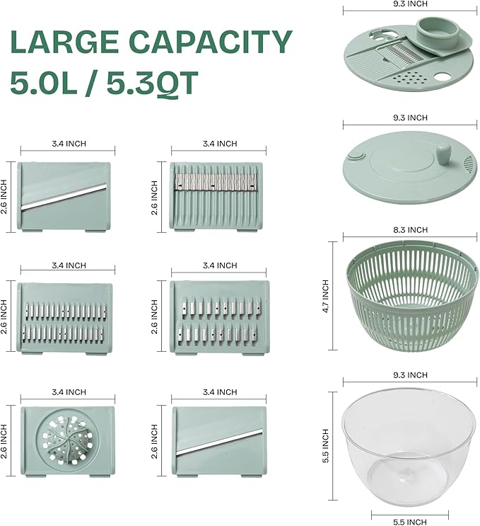 Salad Spinner – Large Capacity Lettuce Spinner Bowl with Locking Lid, Non‑Slip Base & Vegetable/Fruit Washer Dryer, BPA‑Free, Dishwasher Safe (Green)