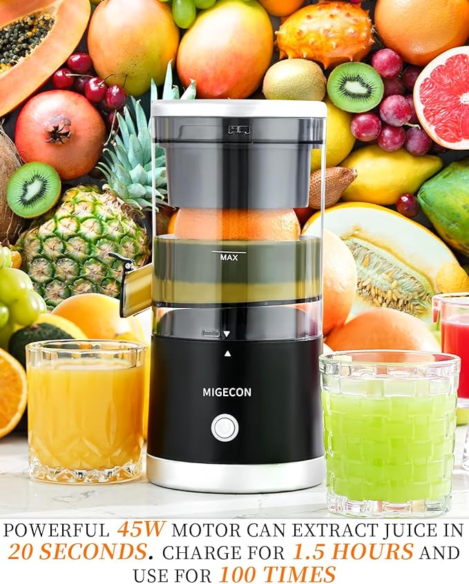 Electric Citrus Juicer Machines,Citrus Juicer Machines with USB and Cleaning Brush,portable electric juicer for making fresh orange juice,squeezing oranges,lemons,kiwi fruit,and grapefruit(Black)