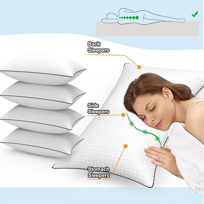 Bed Pillows for Sleeping Queen Size Set of 4,Cooling Breathable Pillows for Side and Back Sleepers Down Alternative Filling Luxury Soft