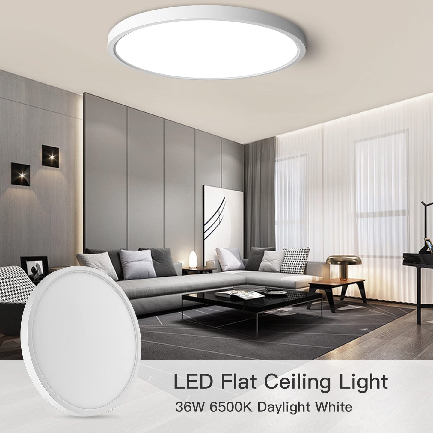 Taloya 36W Flush Mount Ceiling Light, 15.8 White Led Fixture, Modern Design For Bedroom, Kitchen, Living Room