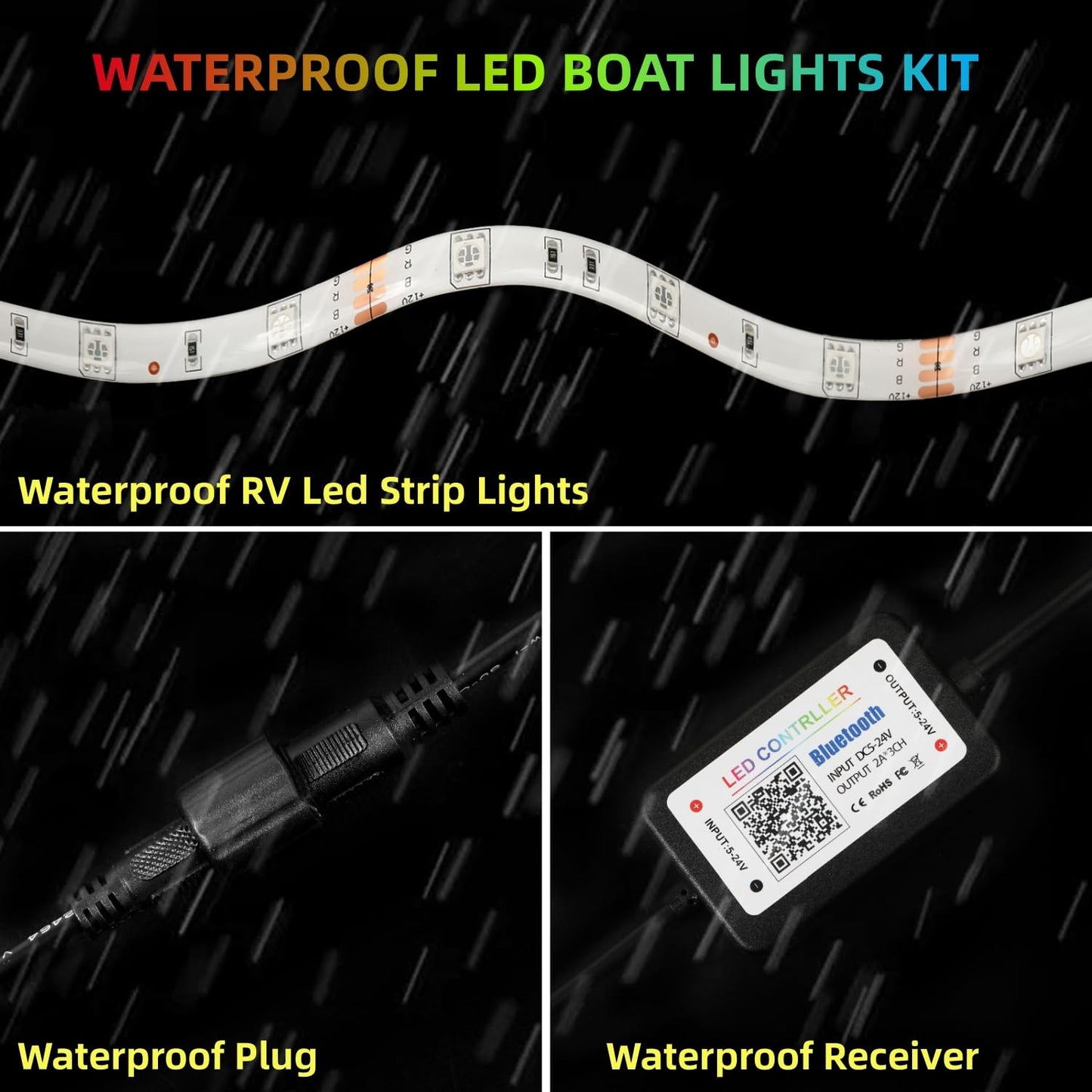 Rolightic 65.6Ft Led Boat Lights  12V App Rf Remote Control Pontoon Boat Lights  Ip66 Waterproof Rgb Marine Strip Lights  Boat Interior Light  Boat Deck Light For Bass Boat  Fishing Boat  Yacht