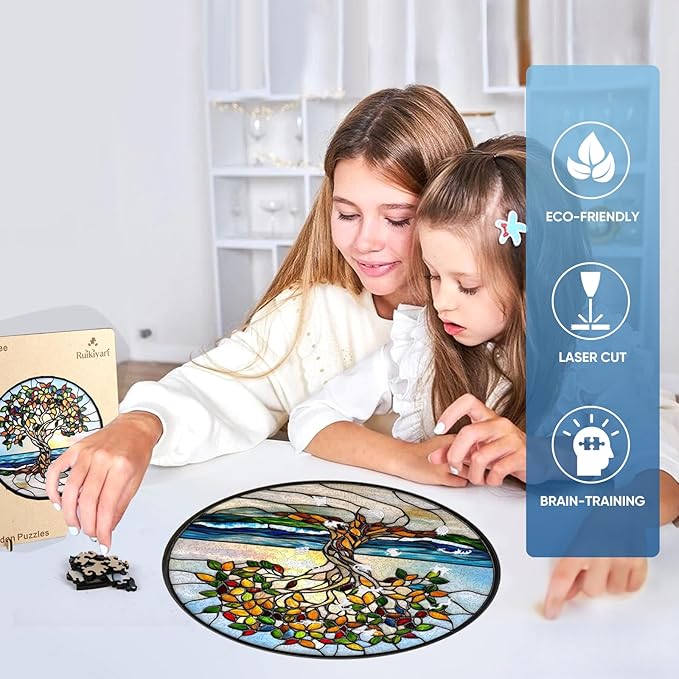 Ruikiyart Wooden Puzzles for Adults, 5MM 500 Pieces Coast Tree Wooden Jigsaw Puzzles, Tree of Life Puzzle Unique Shaped for Adults and Kids on Birthday, Christmas Family Puzzle Games (16.5"*16.5")