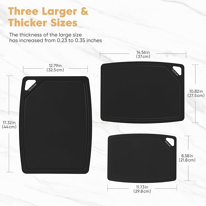 BESTCOOK Wood Fiber Cutting Board Set of 3, Composite Chopping Boards with Juice Groove, Dishwasher Safe, Non-Toxic, BPA-Free, Non-Porous, Non-Slip Feet, Durable for Cutting Meat, Vegetables, Fruit