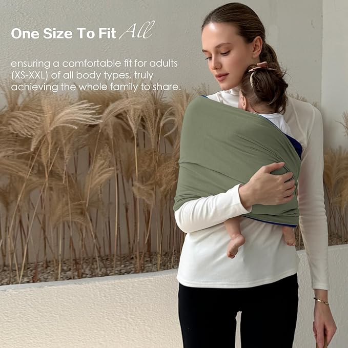 Baby Wraps Carrier, Baby Carrier Wrap Baby Wearing Wrap Newborn Wrap Carrier(7-30lbs), Baby Sling, Baby Carrier Sling for Newborn and Infant, Blue+Green