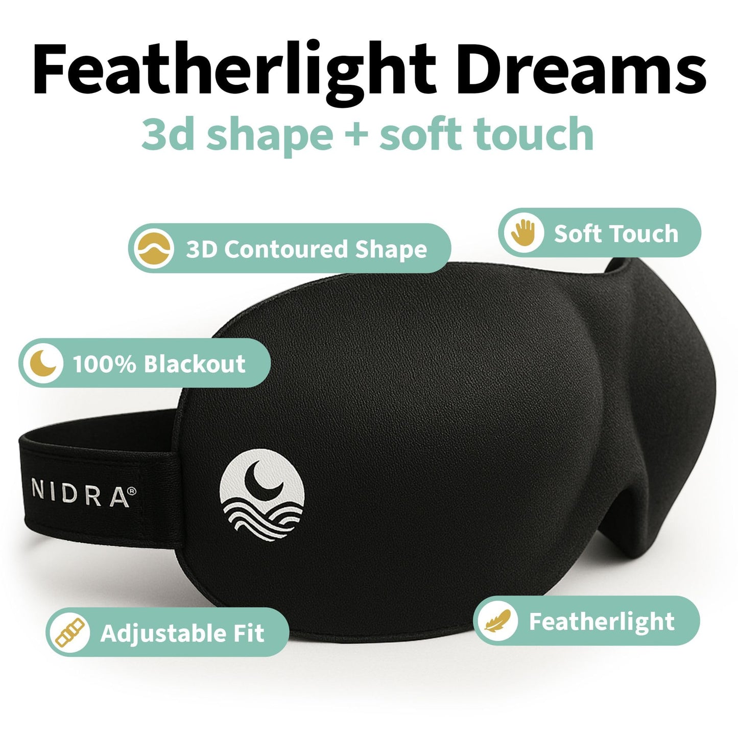 Nidra Contoured Sleep Mask for Side Sleepers – Zero Pressure Fit, Light Blocking Eye Shade for Sleeping & Travel – Blue, Standard Size
